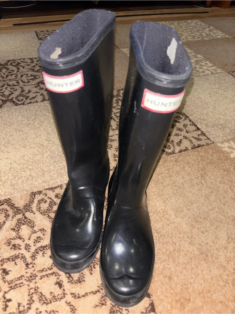 Girls Hunter Black Tall Gloss Rain Boots with Red Logo